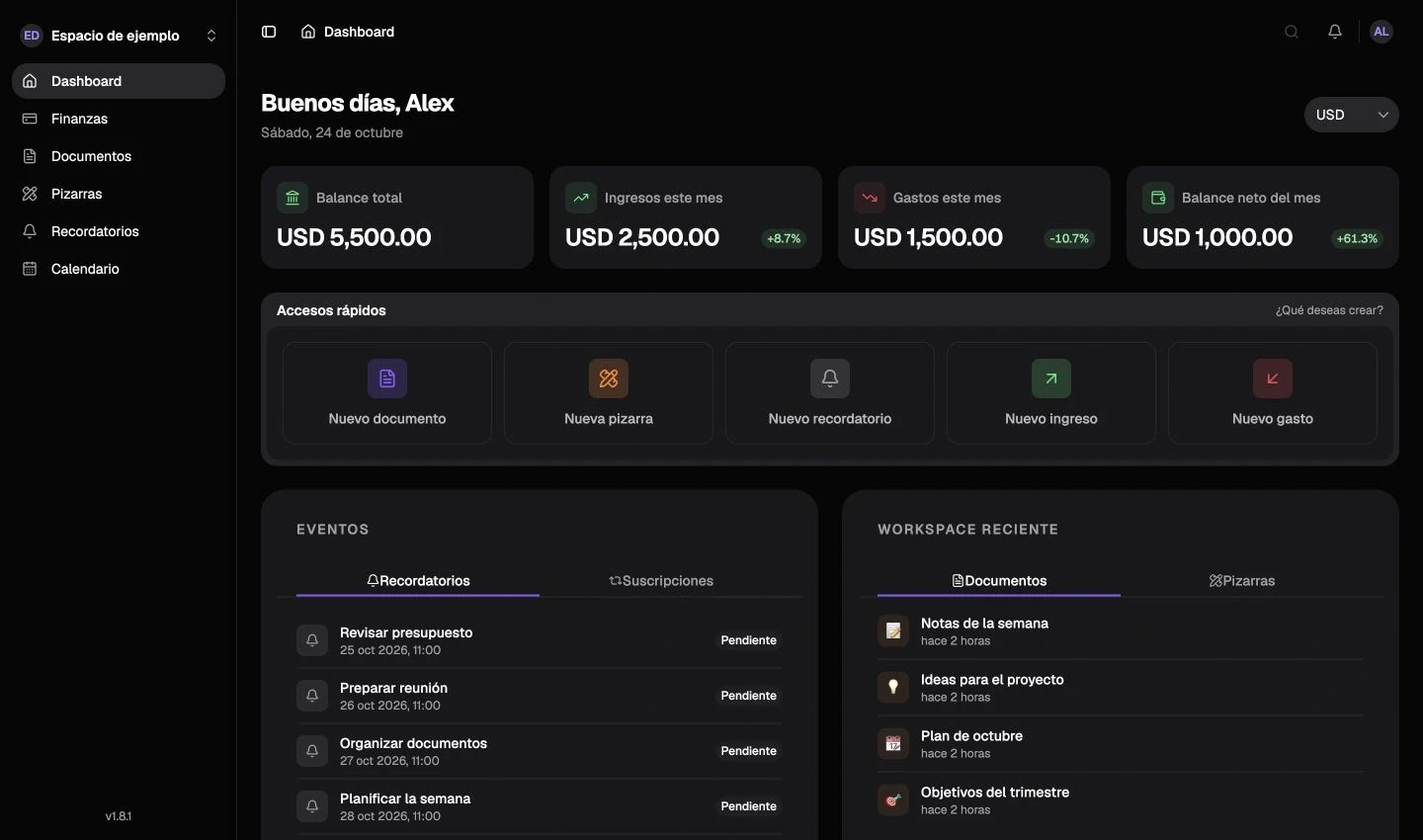 Dashboard de Nottrix en la web