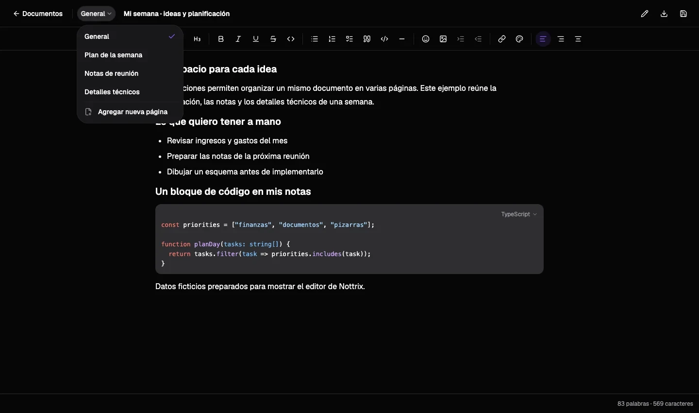 Editor de documentos de Nottrix en escritorio y móvil