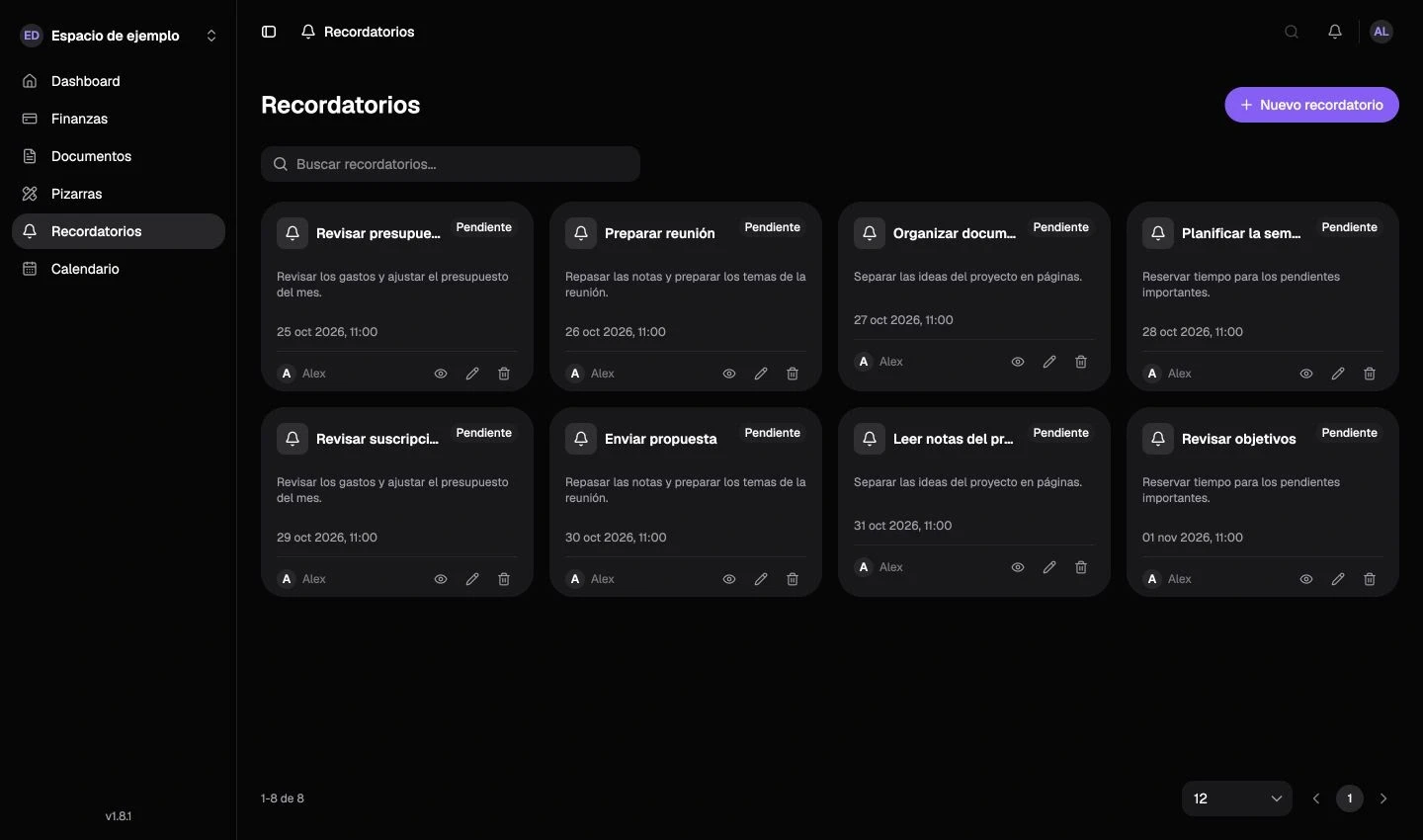 Recordatorios de Nottrix en escritorio y móvil