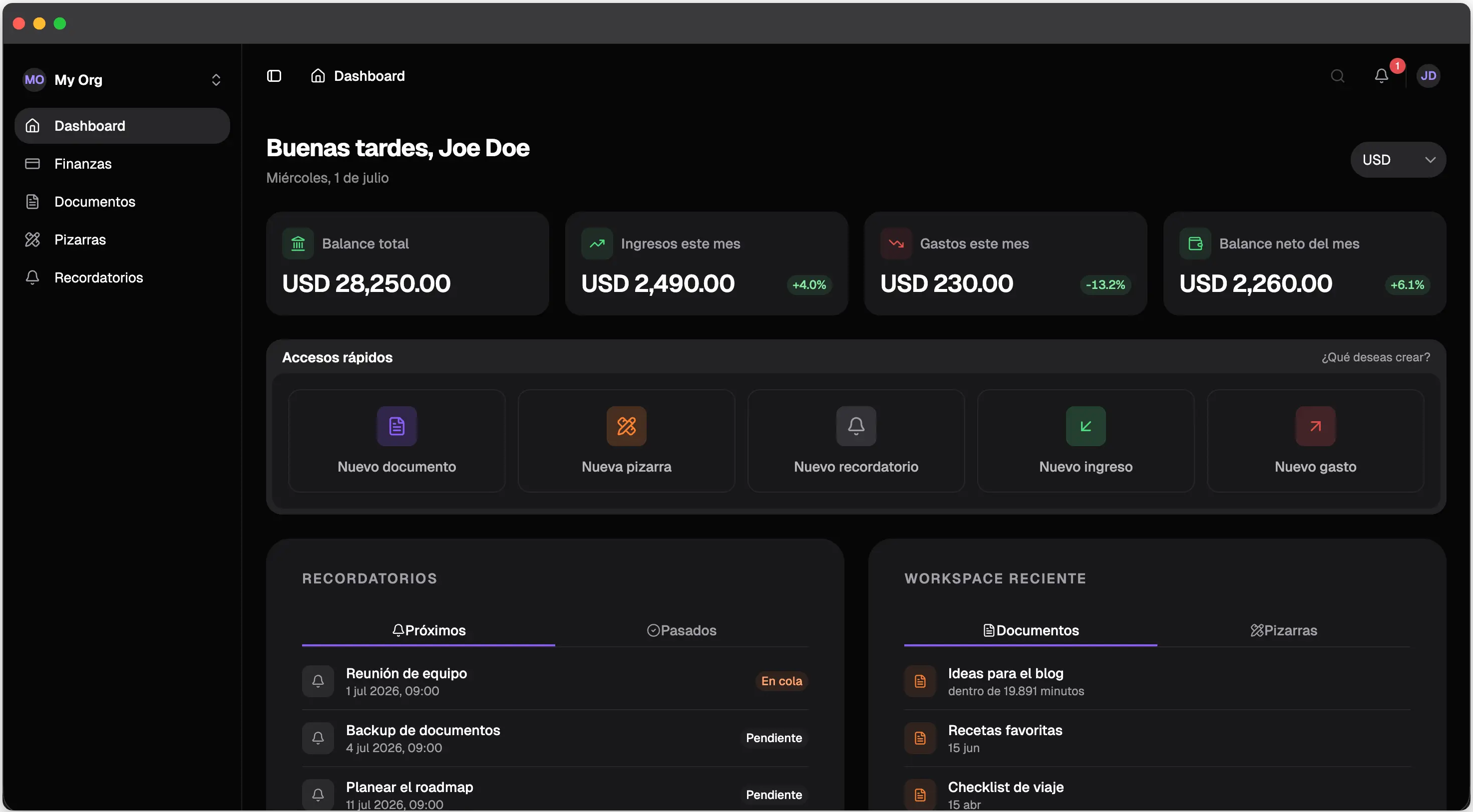 Dashboard de Nottrix